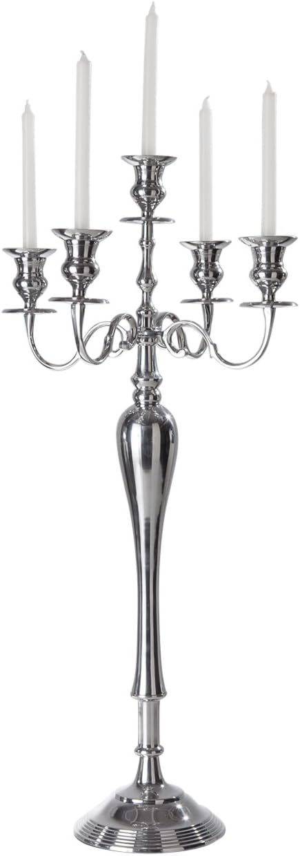 Torre & Tagus Caprice Candelabra Candle Holder 39 inch Centerpiece Accent for Dining Entertaining Open Shelf Living Room Focal Point, Tall, Silver : Home & Kitchen