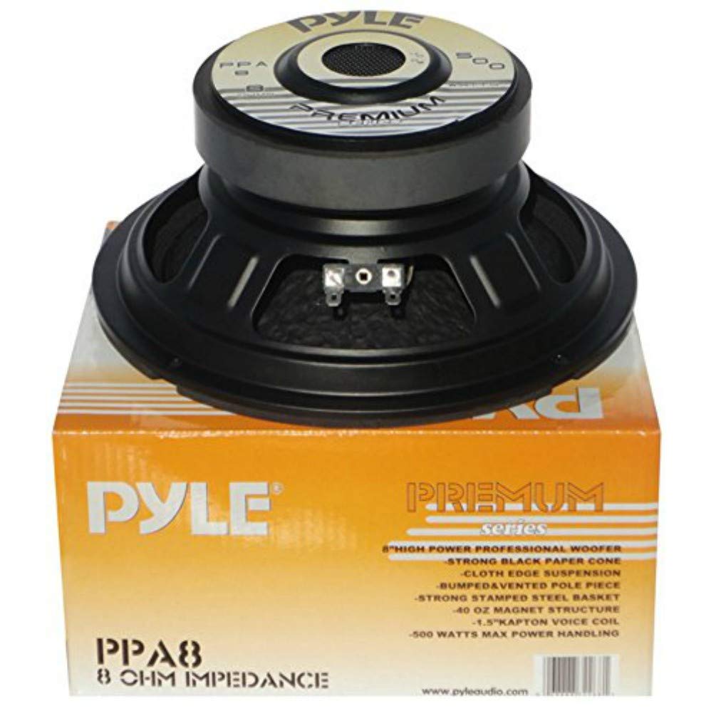 Pyle 1 WOOFER PPA8 Altavoz Mid Bass 20,00 cm 200 mm 8" diametro 200 vatios rms 500 vatios máx impedancia 8 ohmios para Fiesta en casa Disco, 1 Pieza