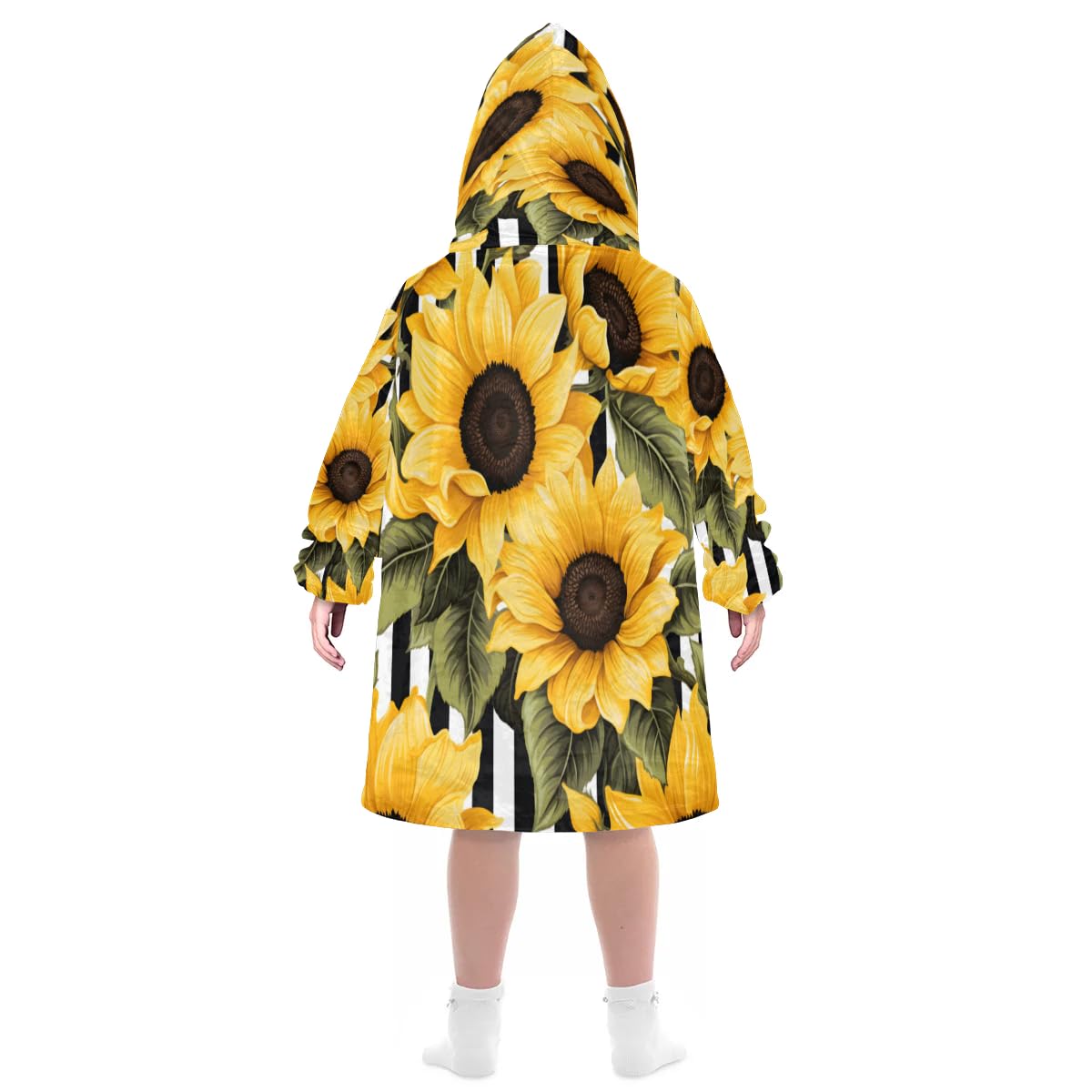 Kids Blanket Hoodie Sunny Sunflower Wearable Blanket Hoodie Oversized Hooded Blanket, Sweatshirt Blanket with Pockets Soft Warm Kids Hooded Blanket for Girls, Boys