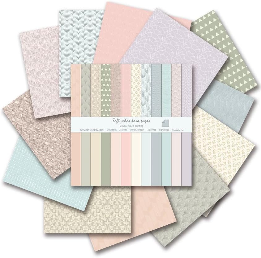 Pastel Aesthetic Scrapbook Paper 24 Sheets Soft Color Pattern Paper Double Sided Printing for DIY Card Making Scrapbook Wedding Photo Album Home Décor-12 x 12 Inches