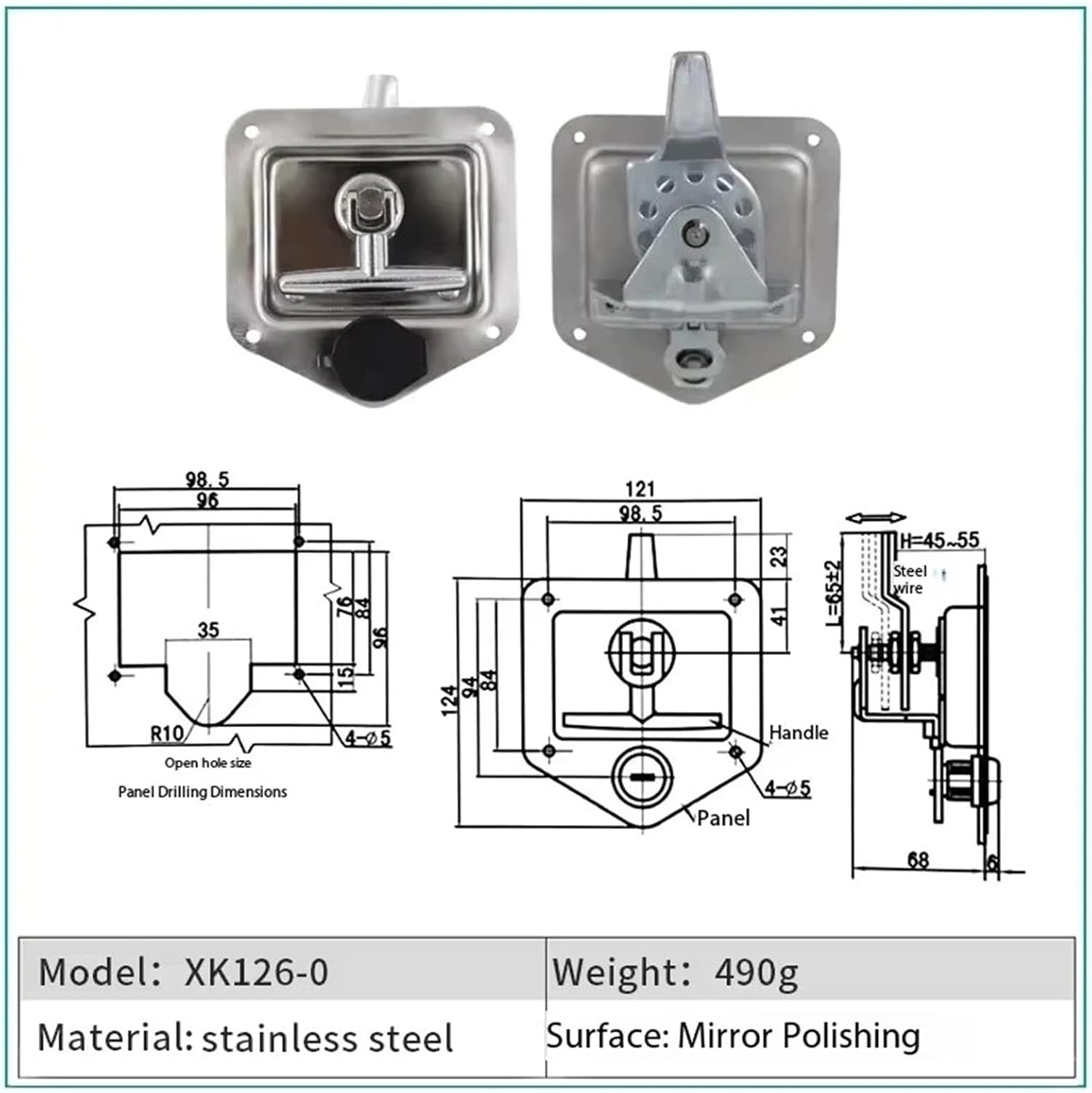 XK126Stainless Steel Trailer Folding T Compression Handle Paddle Latch RV Truck Toolbox Lock for Drawer 1Pcs