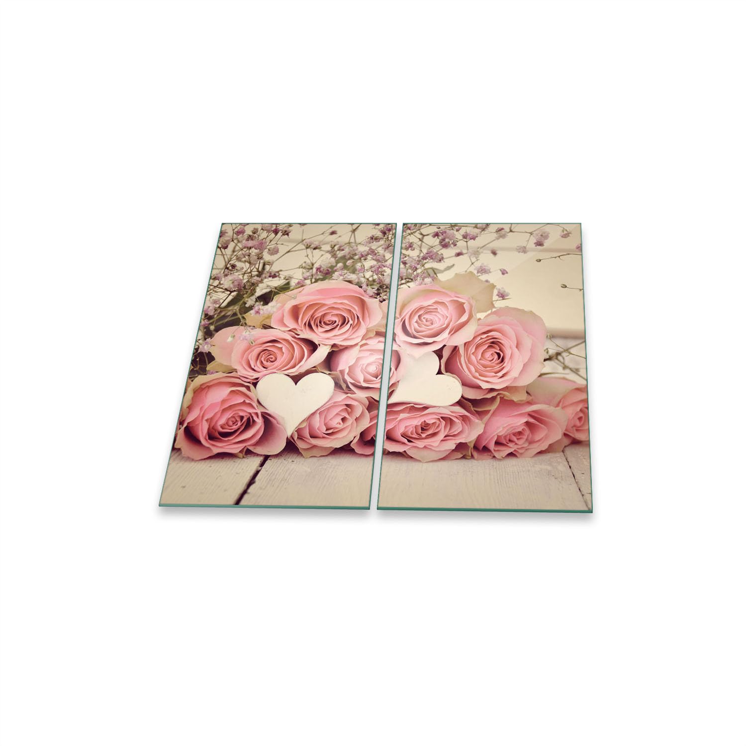 Herdabdeckplatte 2 teilig Ceranfeld Rosen Pink 2x30x52 Kochplatten Glas Küche