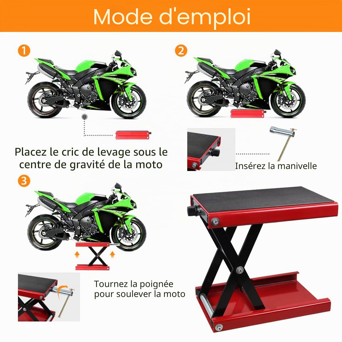 Cric de Moto Levage 500 kg 1100lbs Hauteur 8.5-34 cm Pont Élévateur Ciseaux Moto en Acier Plate-Forme Élévatrice Moto Dimension Lève Moto Sécurisée Table Élévatrice Moto Réparation Quad