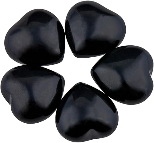 SUNYIK Paquete de 10 piedras de palma curativa de obsidiana negra con forma de corazón y corazón (0.5 pulgadas)