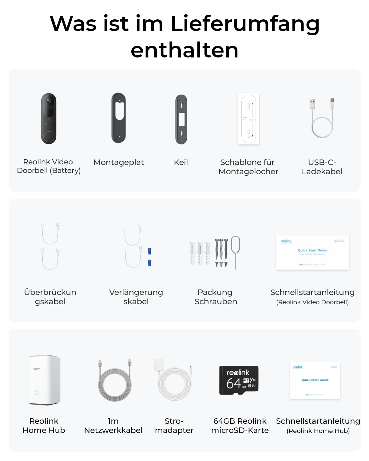 Reolink Video Doorbell mit Home Hub, Akku Türklingel mit Kamera, 2K Kabellose Videotürklingel, 1:1 Kopf-bis-Fuß-Ansicht, 2,4/5GHz WLAN, Personen/Fahrzeug/Paketerkennung, Lokale Speicherung Ohne Gebühr