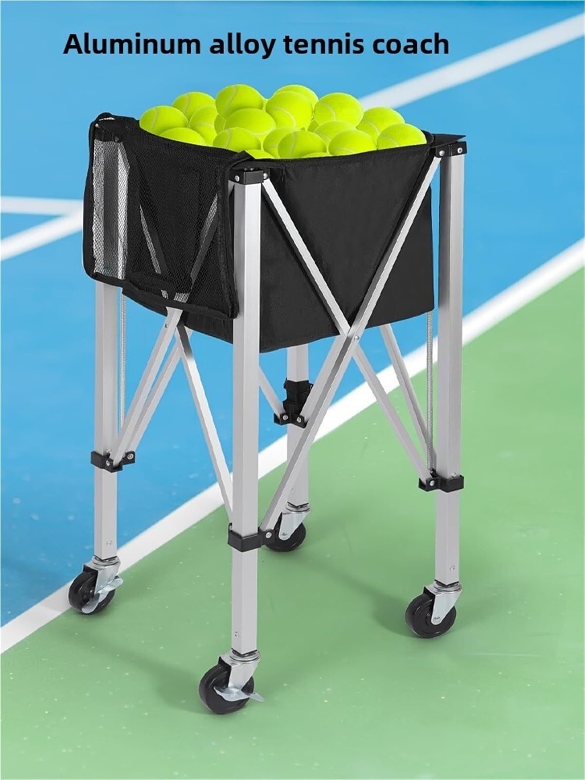 Cesta para Pelotas De Tenis Cesta for Pelotas de Tenis Ligera for Deportes al Aire Libre, Carrito Plegable Aluminio