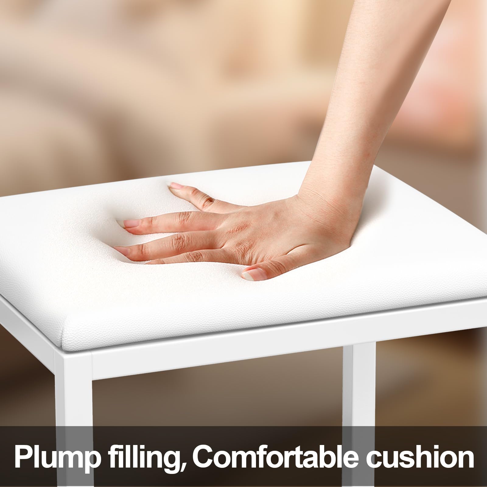 Sgabello da trucco bianco con cuscino, moderno sgabello cosmetico per camera da letto, sgabello imbottito Vanity, poggiapiedi per divano, sedia trucco