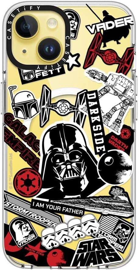 CASETiFY Clear iPhone 14 Case [Star Wars Co-Lab/Not Yellowing / 6.6ft Drop Protection/Magsafe] - Power of The Dark Side - Sticker - Clear