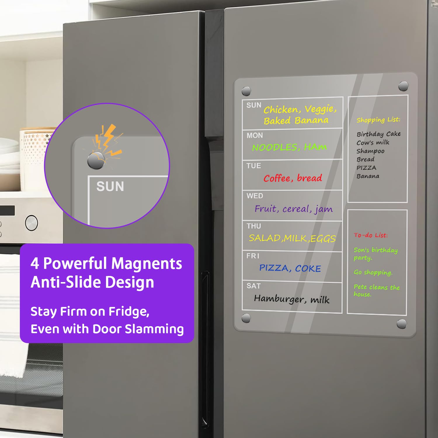 Lavagna Magnetica Trasparente Per Frigo - Calendario Settimanale E Lista Della Spesa