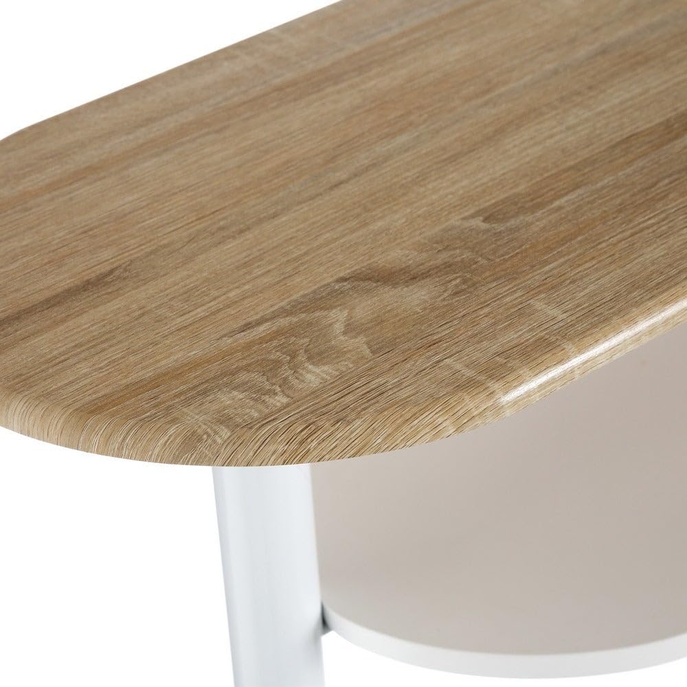 LOLAhome Conjunto de Mesa Barra y 2 taburetes con 1 cajón, 2 estantes, Cesta extraíble y botellero para Cocina de MDF Blanco y Natural