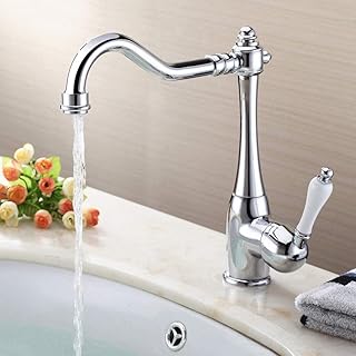 Nostalgie Cucina Rustico Rubinetto Della Cucina Rubinetto Rubinetto Miscelatore Miscelatore Miscelatore Lavello con Acqua Rubinetto Maniglie In Ottone 360 ° Regolabile (Colore: Argento) Argento