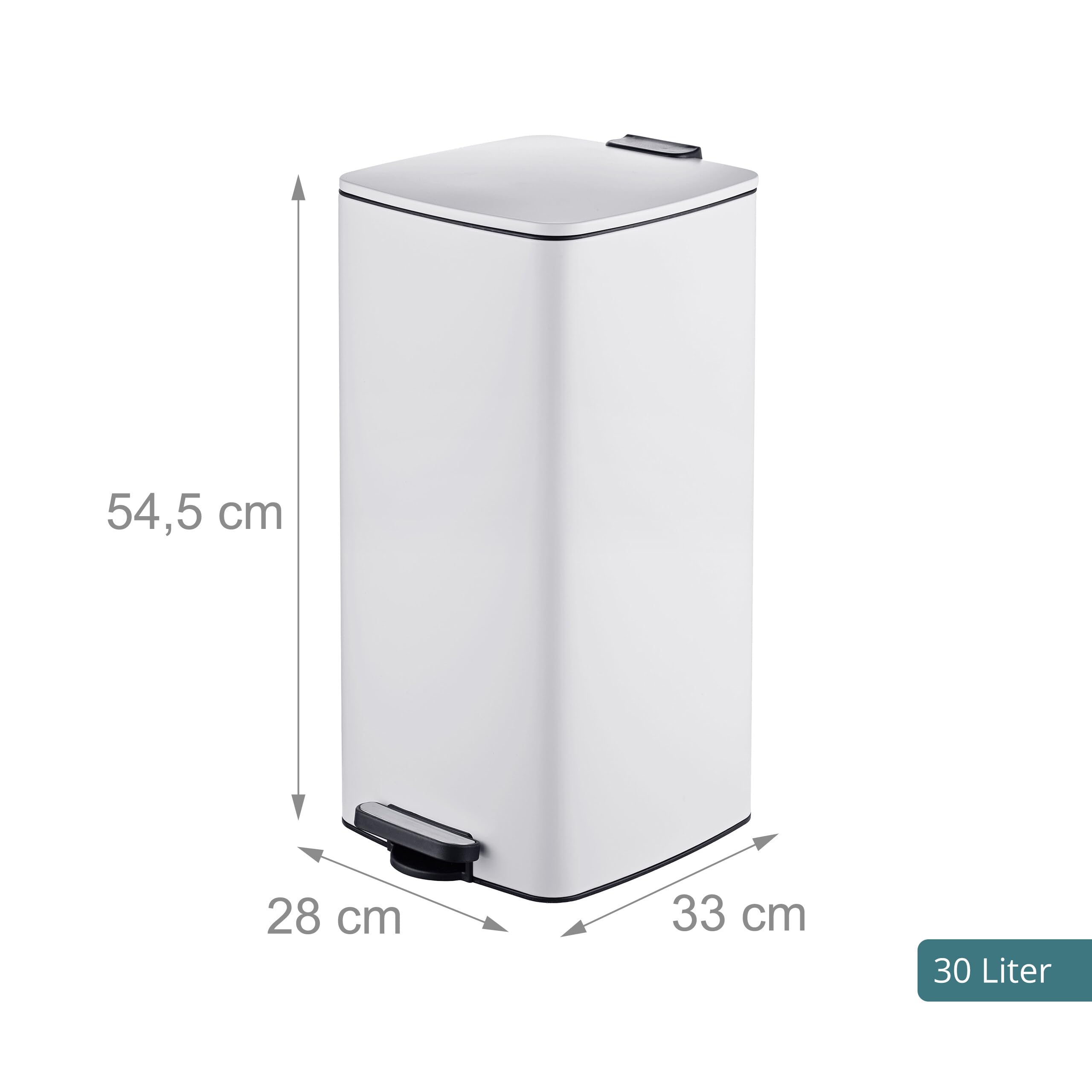 Relaxdays cubo basura cocina, 30 L, cierre amortiguado, blanco | Cubo interior extraíble, acabado mate, pedal cuadrado