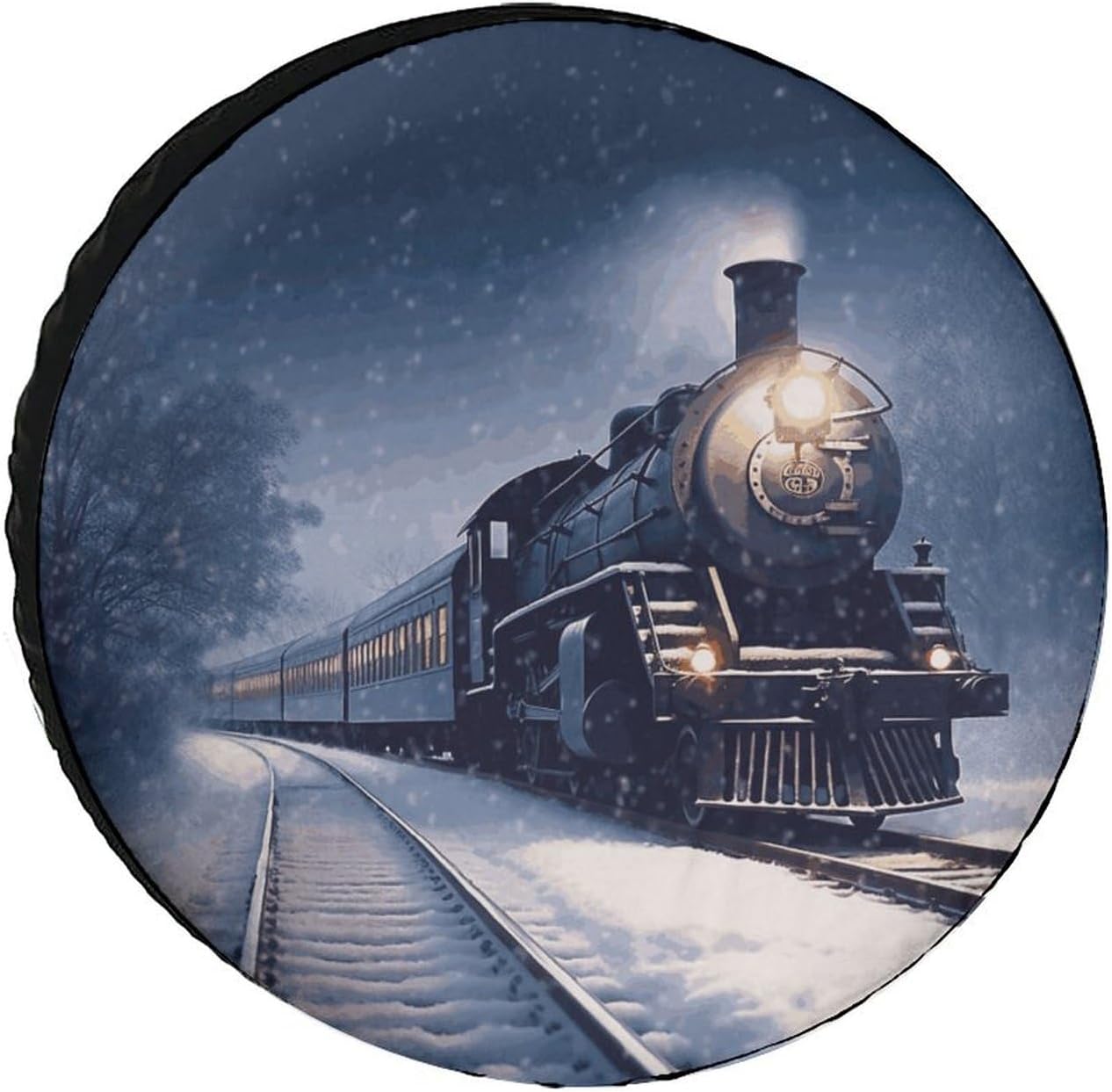 Universal Spare Tire Cover Waterproof Wheel Covers Car Tire Protector Winter Christmas Snow Night Railway Train Wheel Protector Dustproof Wheels Tires Cover for RV SUV Truck Camper Trailer 34inch