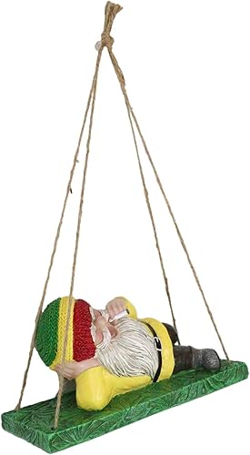 Miniatura 6 de Ebros Gift Whimsical Mr Gnome Sleeping On Swinging Plank Tree Branch Hanger Wall Hanging Cabin Lodge Figura decorativa Patio Garden (Rasta Hippie