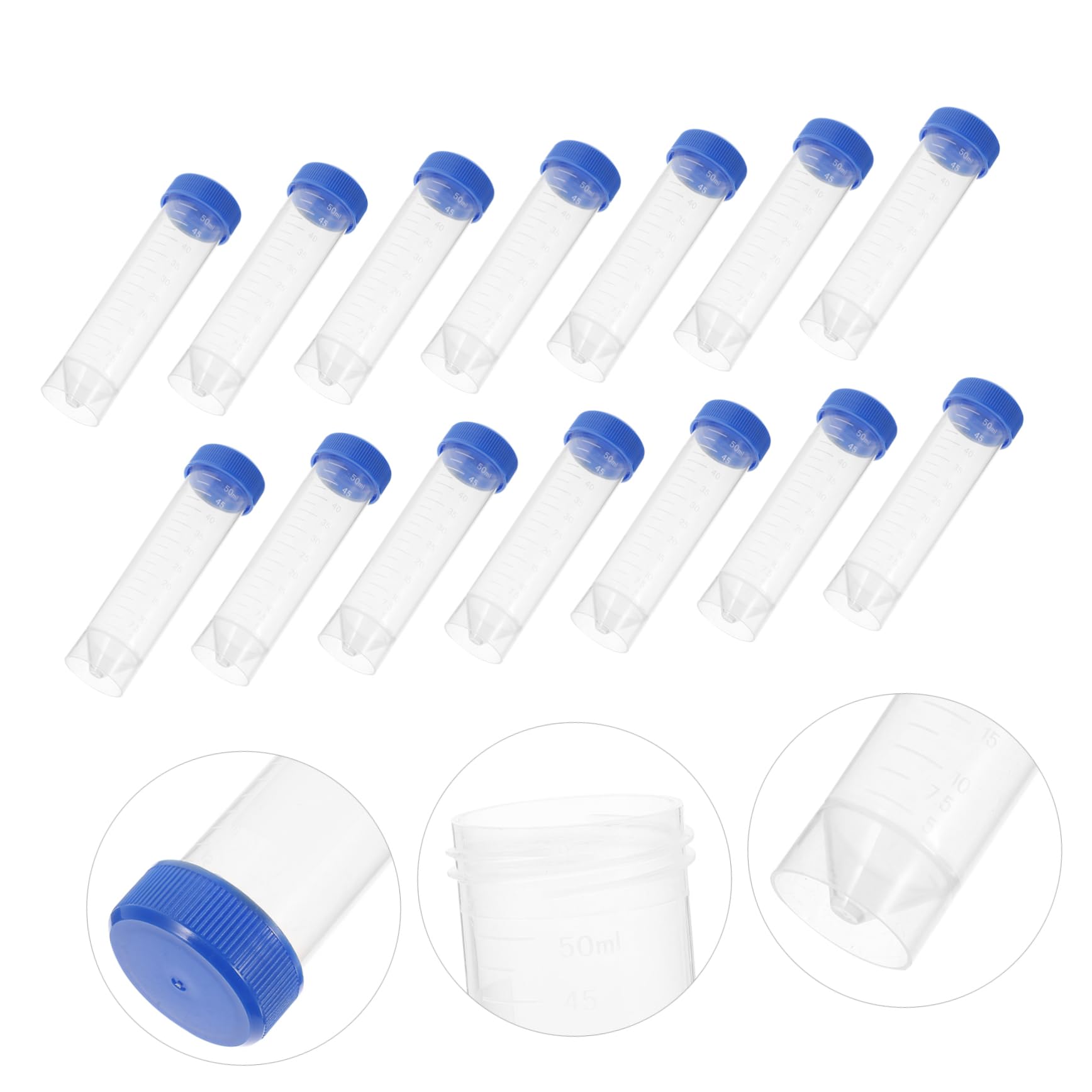 Provette Centrifughe da Laboratorio 50ml Pp con Tappi a Vite | Fondo Piatto, Confezione da 50 Pezzi, Chiusura a Tenuta, Struttura Robusta