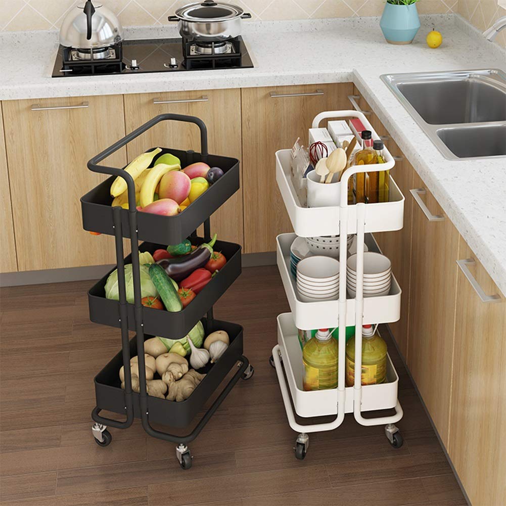 Carrello portavivande Multistrato in Acciaio Inox con Ruote girevoli, Facile da Montare, Resistente, 3 (80x40x85 cm, 42,5x35,5x86,8 cm), Ideale per casa, Hotel, Bar, Argento e Bianco.