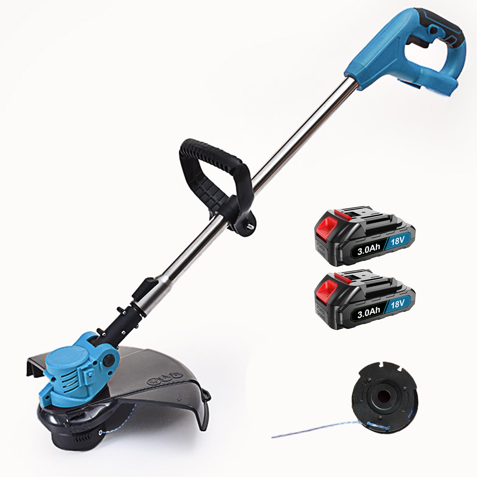 Akku Rasentrimmer Mit 3 Klingen & 2x4.0Ah Akkus - 21V Freischneider Teleskopierbar Bis 125cm