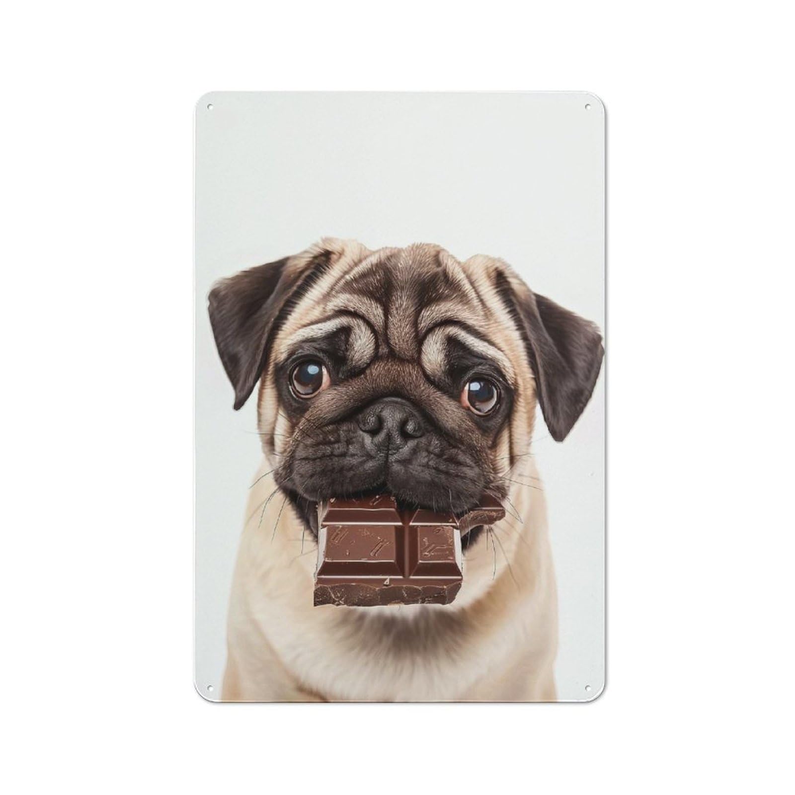 Junmoney Pug With Chocolate Bar Tin Sign 30X20cm With For Living Room Wall, Rustic Decor, For Living Room Decor Lovers