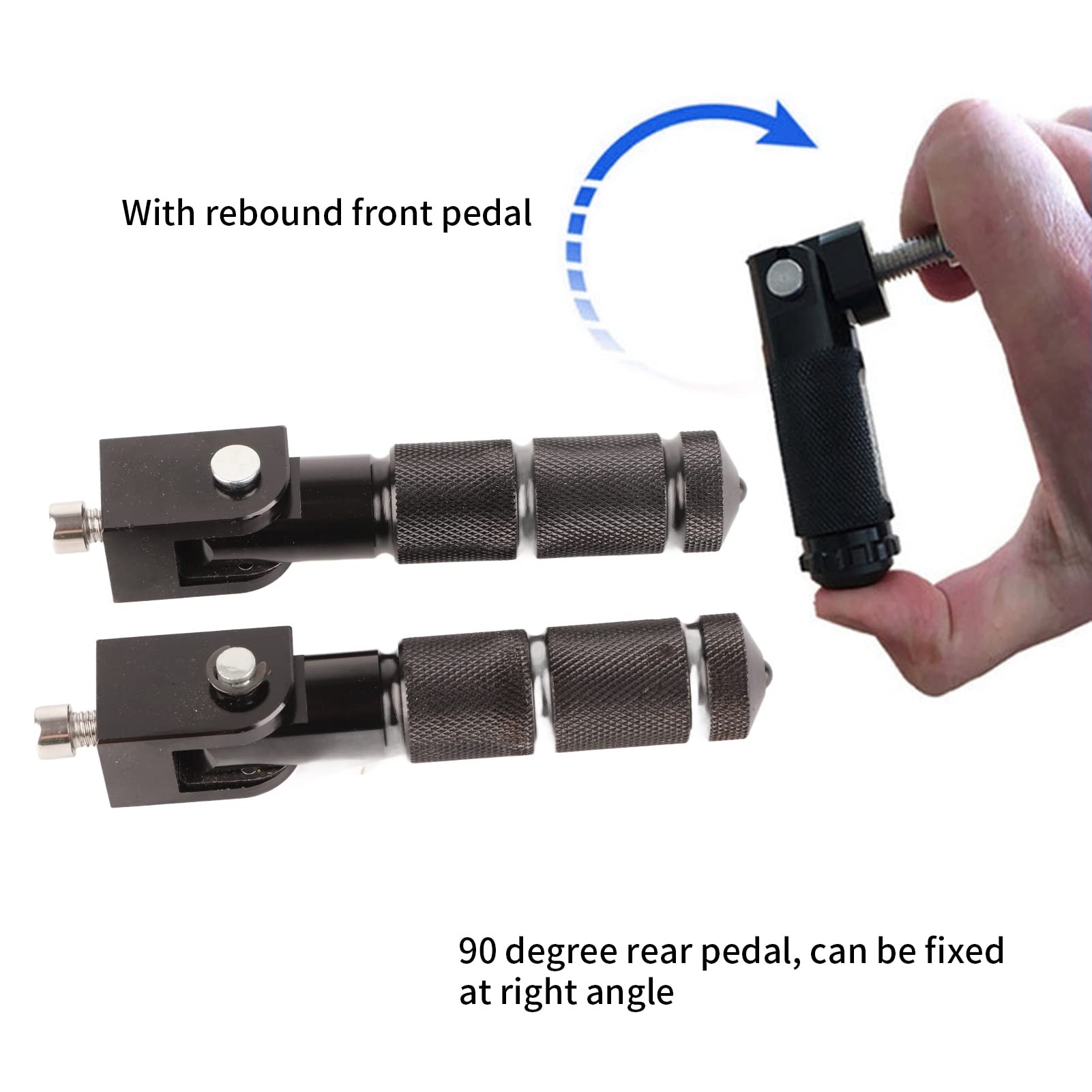 Pedane Poggiapiedi per Moto 2 Pezzi, Pedane Poggiapiedi Universali per Moto Viti da 8 Mm Installazione Asta di Supporto Pieghevole a 90 Gradi Pedali in Alluminio Adatto alla Maggior Parte(Nero)