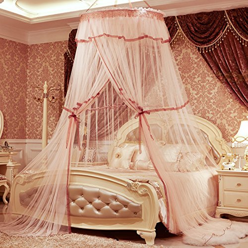 Hiyoli Elegent Luxury Round Hoop Bed Canopy Netting