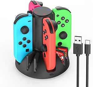 Controller Charging Dock for Nintendo Switch OLED joycon - 4 Charger Stations &amp; 8 Game Slots, LED Indicator, USB-C Charging Cable