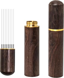 Espresso Coffee Stirrer Portable Espresso Distribution Tool with Natural Wooden Handle 304 Stainless Steel Pin 0.4mm 8 Pins Espresso Converter for Barista Coffee Shop Gift