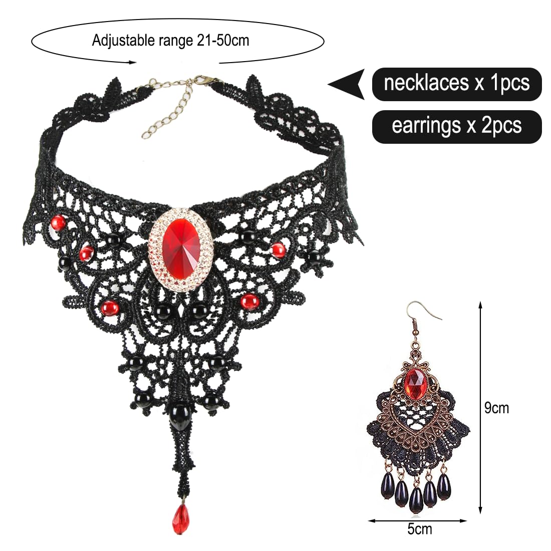 Meleager Pizzo Girocollo Gotico con Orecchini, Choker Donna per Halloween, Carnevale, Mascherata - Accessori Gotici Lolita