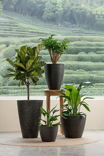 La Jolie Muse 20Inch Tall Black Planters Set Of 2,Large Tree Planters For Outdoor Plants,Flower Containers For Front Porch, Honeycomb #TOP3