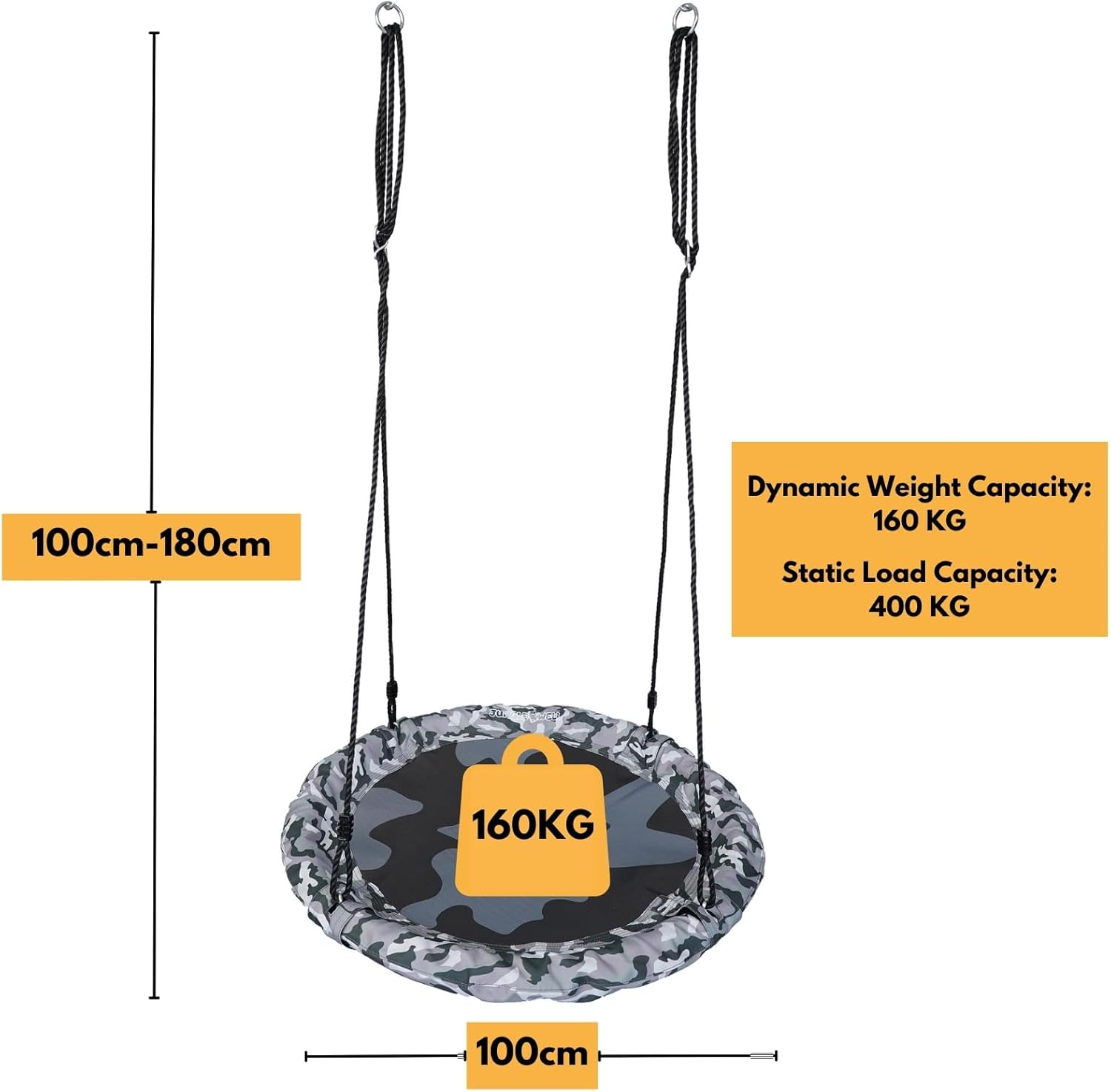 Saucer Swing – 40’’ Tree Swing Seat with 900D Oxford Waterproof Fabric for Kids & Adults | 700 lbs Weight Capacity | Adjustable Straps & 2 Carabiners for Indoor & Outdoor Fun (Camo)
