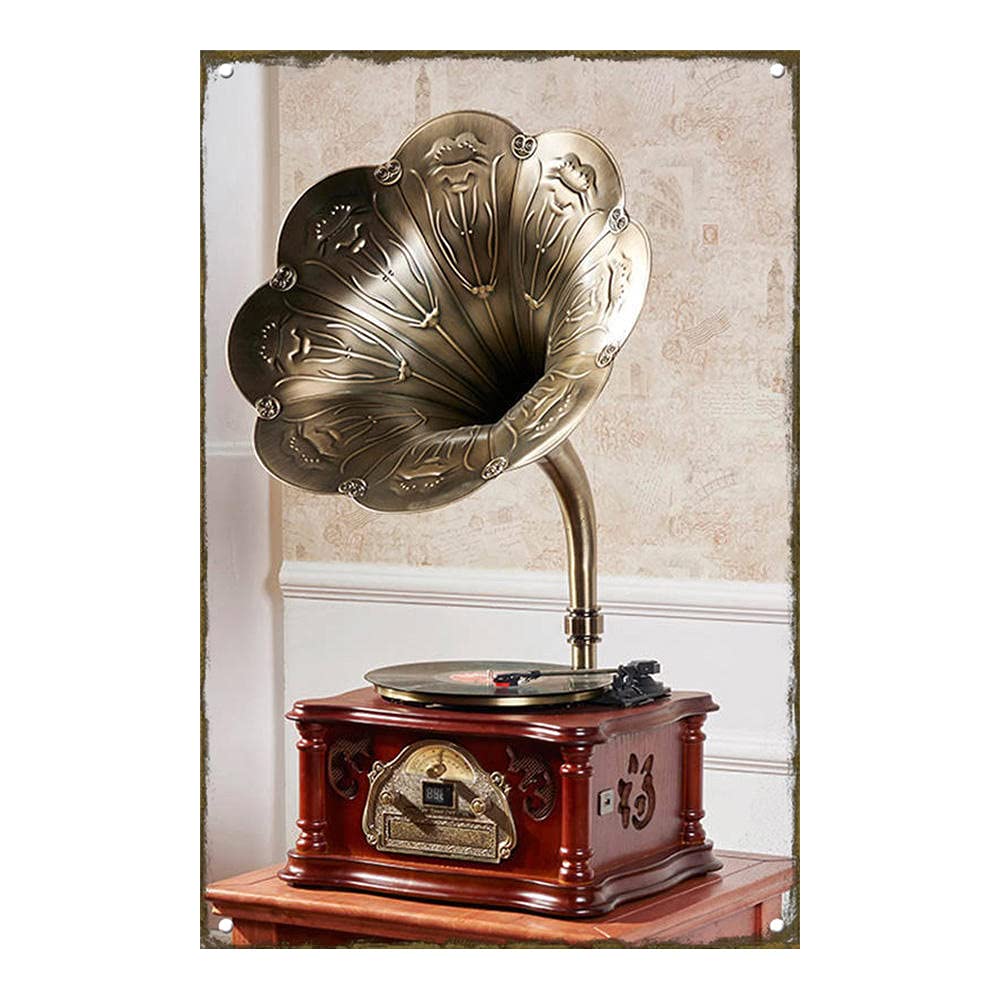skygvvege Vintage Metal Poster Tin Signs Metal Sign for Bar Pub Club Farmhouse Wall Art Plaque House Decor,Gramophone pattern