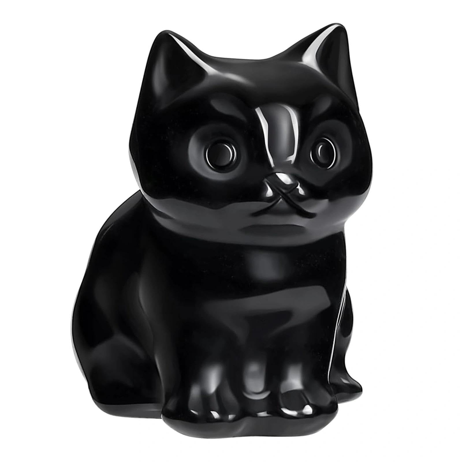 Black Obsidian Crystal Cat Figurine, Hand-Carved Healing Gemstone Ornaments