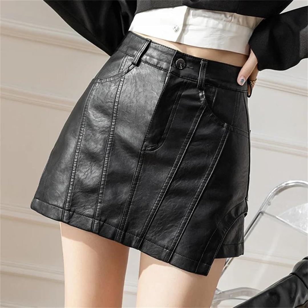 Kelsiop Falda corta gótica de piel sintética para mujer, minifalda Y2k, ropa de calle Harajuku