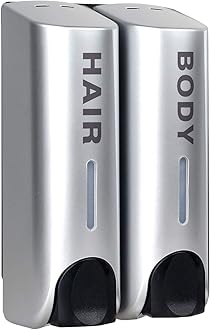 AUMIOChamber Soap Dispenser Shower Gel Shampoo Conditioner with 2x350ml Refillable Bottles ABS Wall Mount Silver