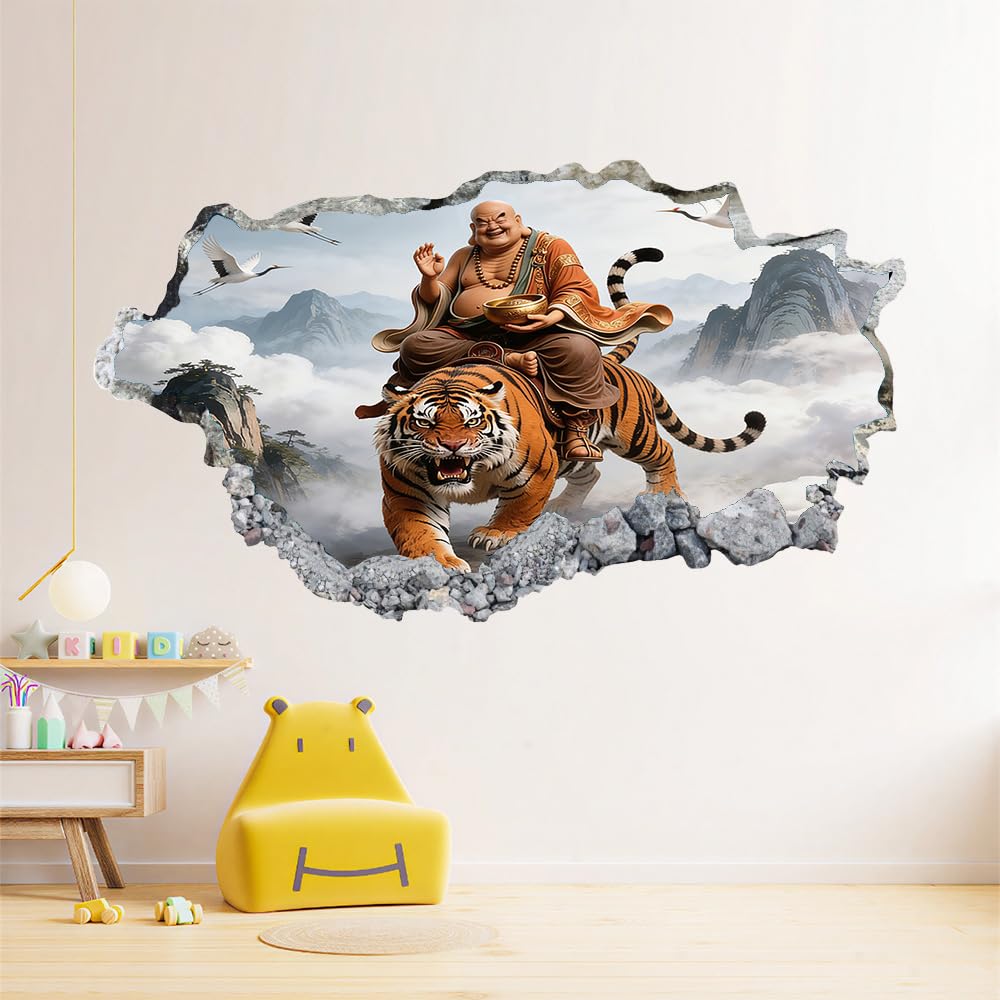 3D Wandtattoo Durchbruch Wanddeko Tigertiere Wanddurchbruch sticker Wandbild Wandsticker Kranichvogel Wolkenlandschaft Wohnzimmer Wanddeko Wandaufkleber für Kinderzimmer Mädchen Teenager Zimmer