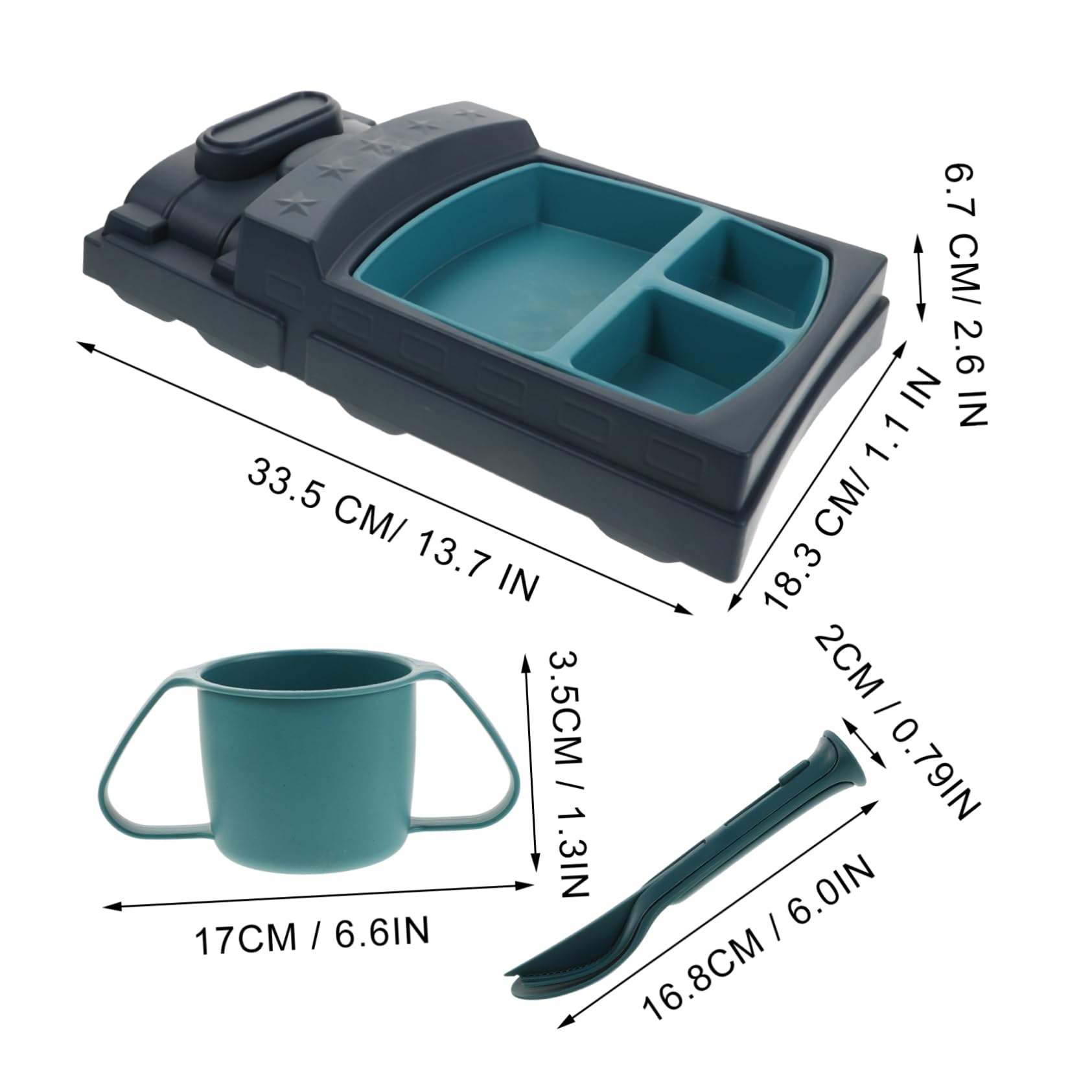 DECHOUS Unbreakable Divided Plates for Toddlers Bento Lunch Box Knife Fork Spoon Train Shape Boys and Girls Plate Set Wheat Straw Sturdy Baby Tableware