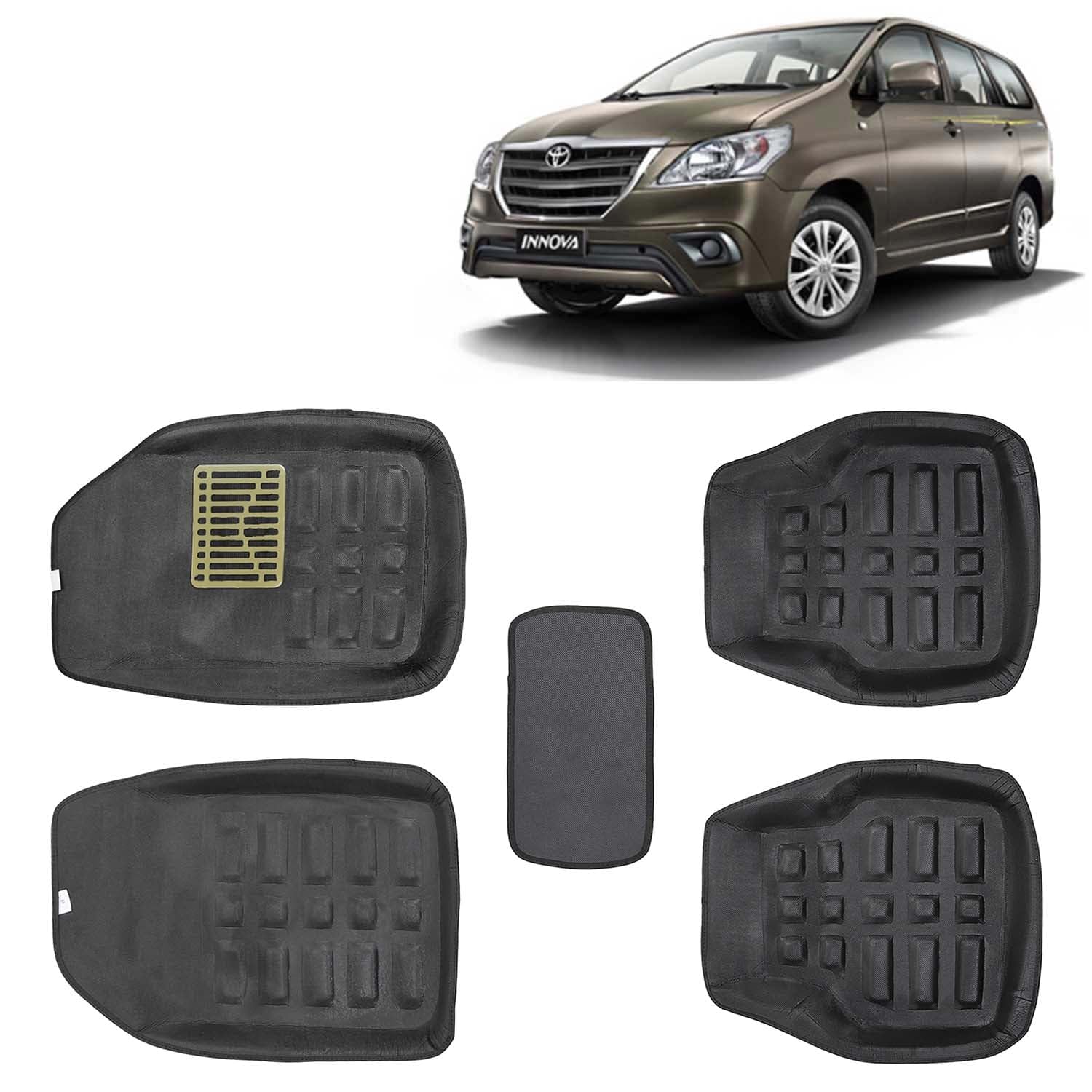Kingsway Toyota Innova Car Mat 3D, Only Compatible with Year 2004 to 2012 All Model, Complete Set of 4 Pcs Car Floor Mats, Premium Car Accessories, Tray Shape PVC 3D Foot Mats, Washable, Black