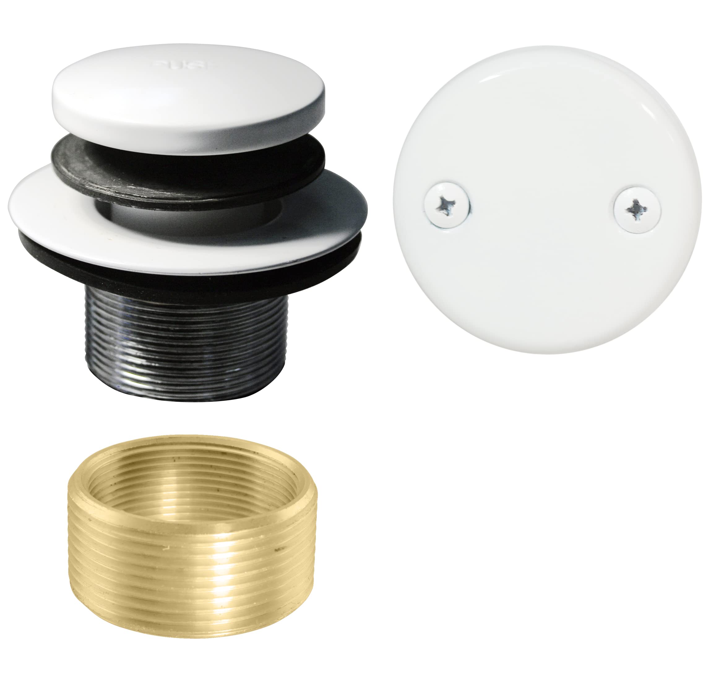 Westbrass Universal Fine or Coarse Thread Replacement Tip-Toe Strainer Drain with 2-Hole Faceplate, Powder Coat White, D93K-50