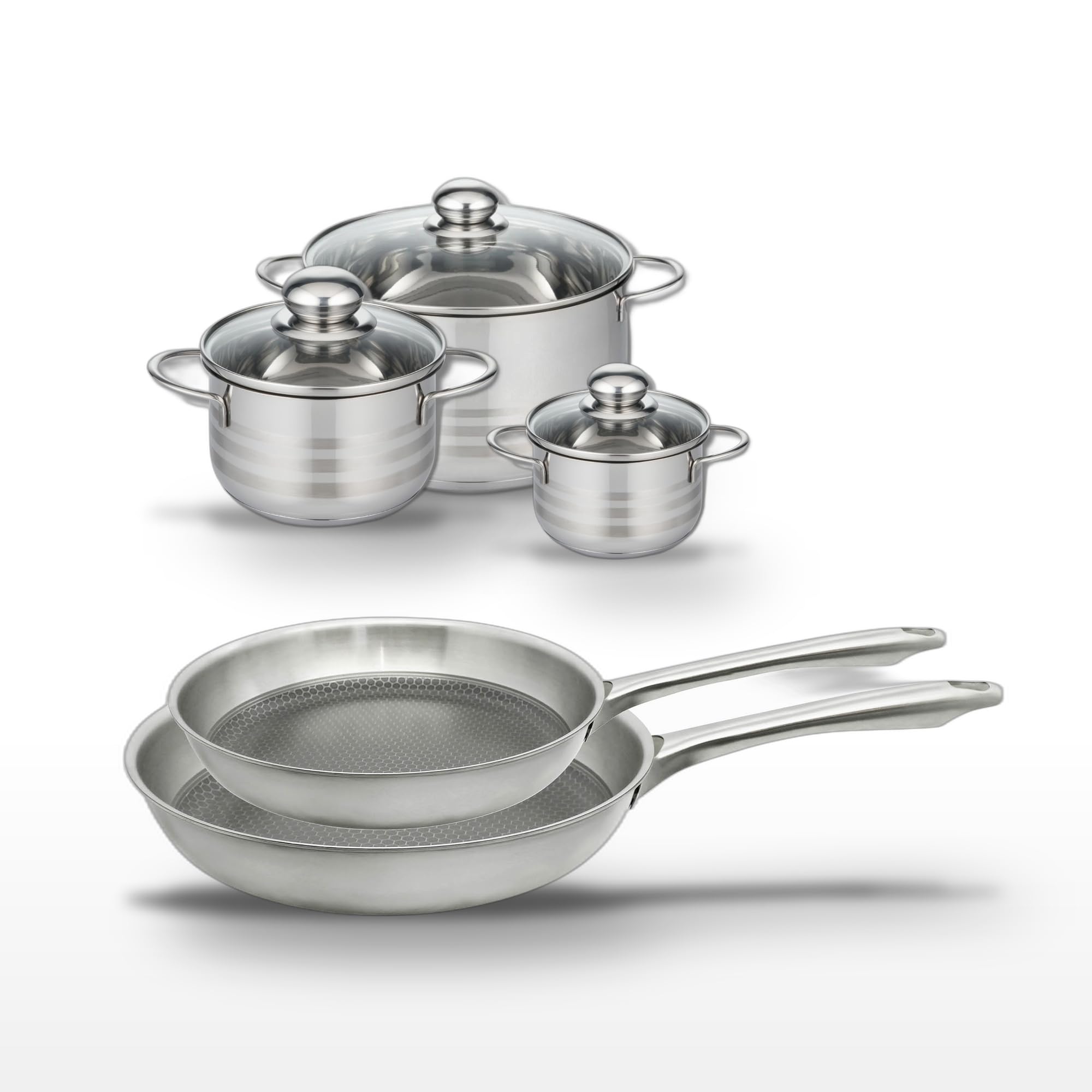 Elo Batterie de cuisine 2 poêles 24/28 cm et 3 faitouts 12/16/24 cm | Cuisson homogène, 5 pièces pour équiper la cuisine, Poêles 24 et 28 cm, Faitouts 12 16 24 cm, Inox et induction
