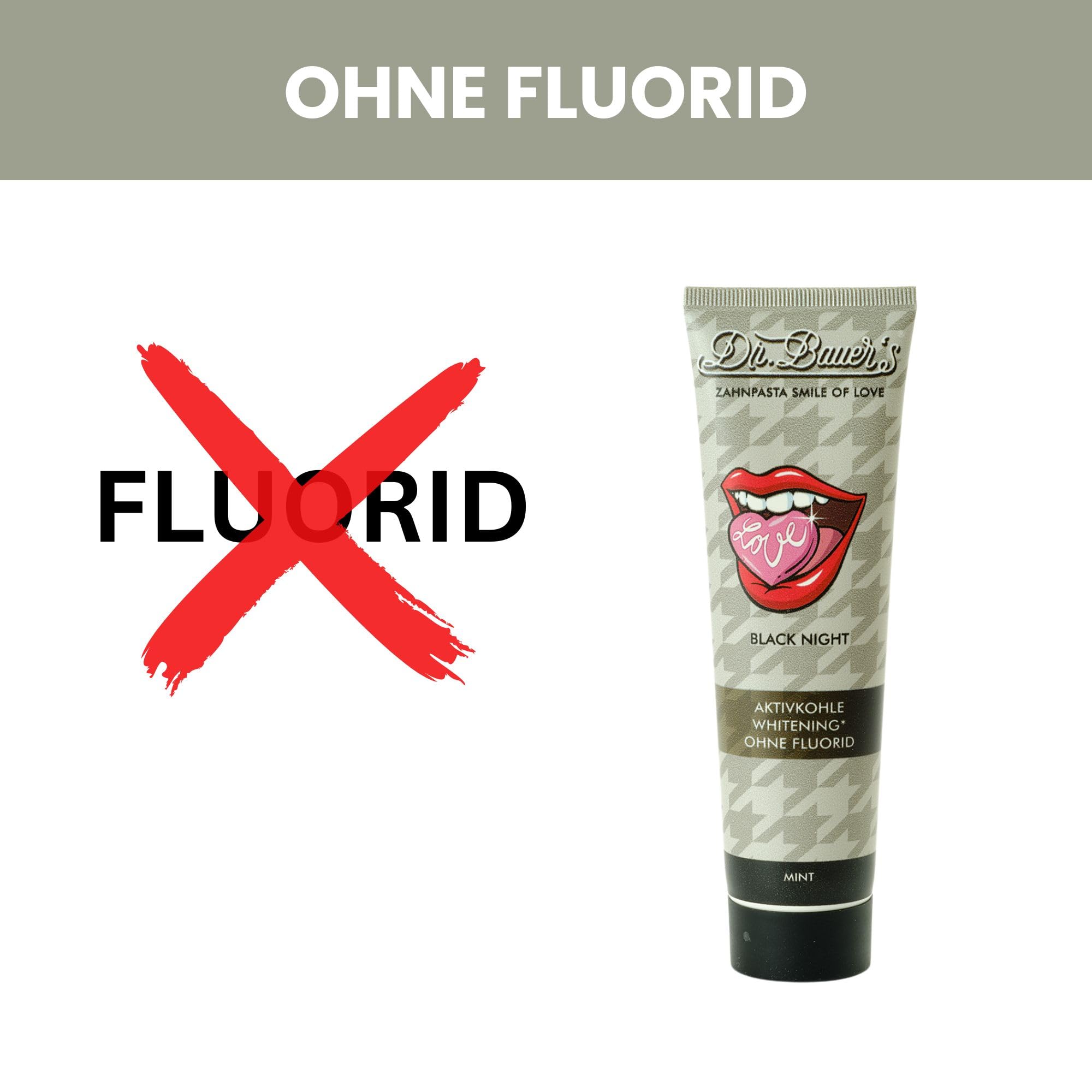 Dr. Bauer's Smile of Love Black Night Zahnpasta, 90 ml (1er Pack) | Fluoridfrei mit Aktivkohle & Minze für sanfte Zahnaufhellung