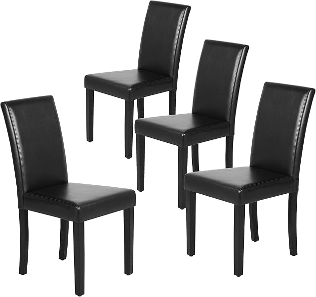 Yaheetech Set of 4 Modern Faux Leather Dining Room Chairs High Back Padded Kitchen Chairs For Home And Restaurants Black
