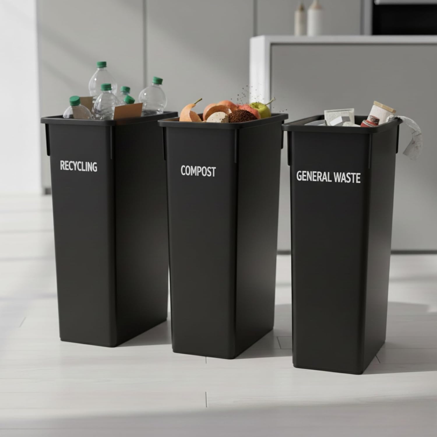 Slim 23 Gallon Trash Can – Black Plastic Tall Kitchen Garbage Bin – Slender Space Saving Design