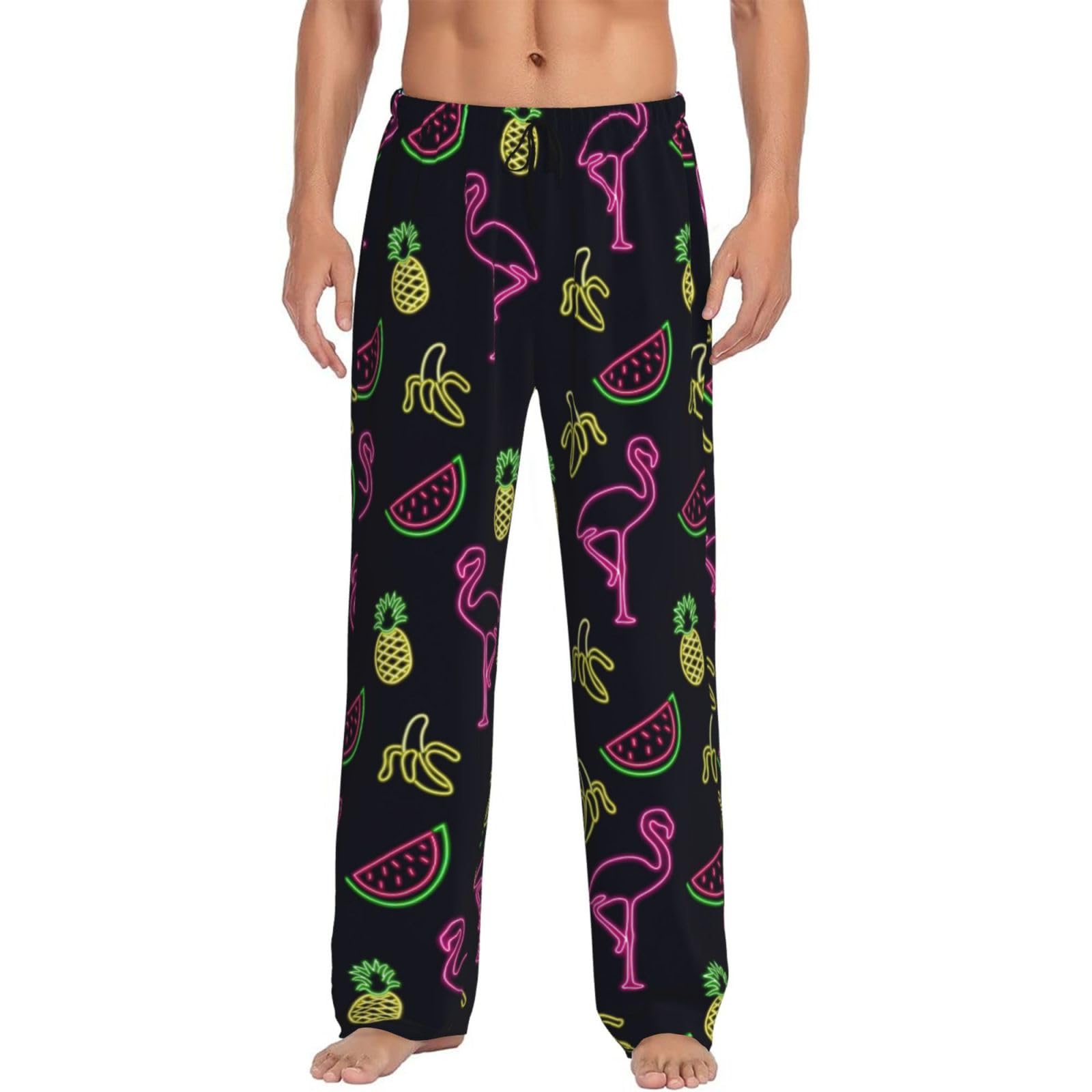 Kapptyy Men's Black Pineapple Banana Flamingo Pj Pajama Pants Bottoms Lounge Sleepwear Pjs With Pockets And Drawstring