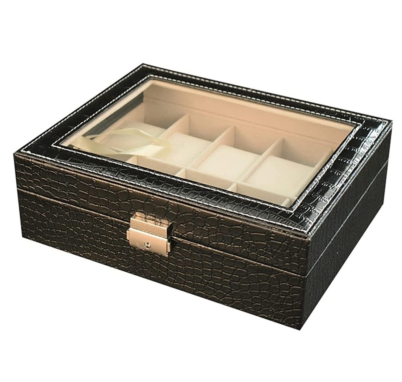 Scatola Portaorologi Vetrina Portagioielli Portaoggetti Portaoggetti Porta Orologi Con Serratura In Pelle PU A 10 Slot Con Coperchio Trasparente Porta Orologi(Color:Svart)