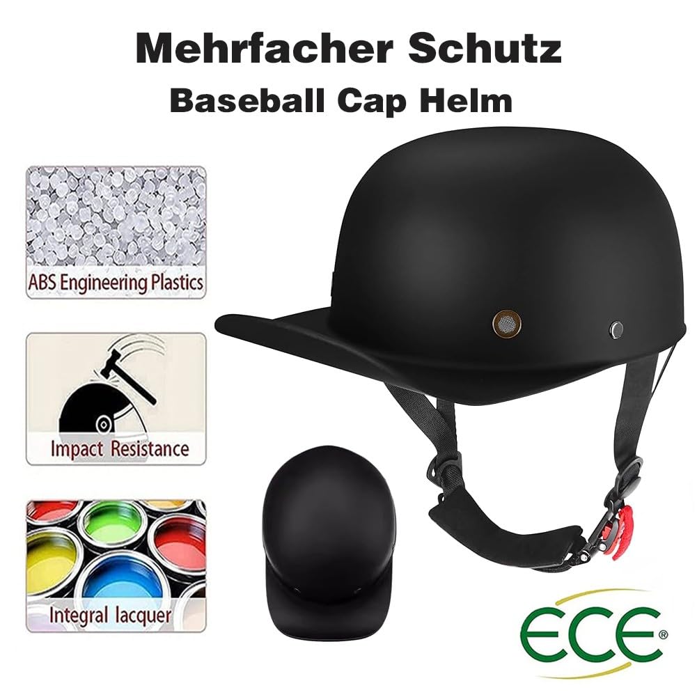 Casque de Moto Ouvert Rétro Casquette de Baseball Casque Jet Demi-Casques Hommes Femmes pour Scooter Cyclomoteur Cruiser Cap Street Jet, Approuvé par ECE, pour Hommes et Femmes