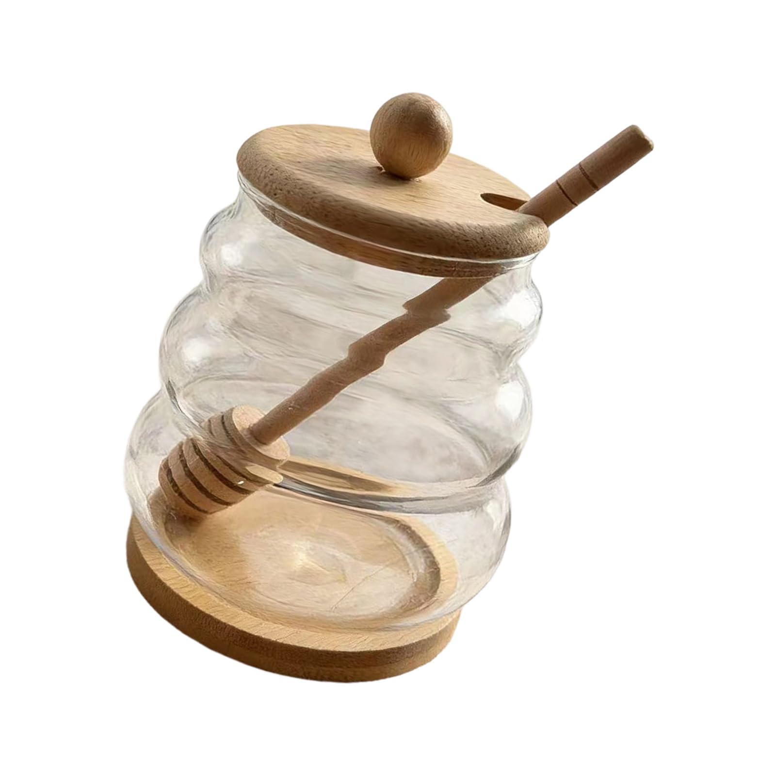 Oxxggkao Clear Honeys Jar Shatterproof High Borosilicate Glass Storage with Wooden Stirrer and Lid for Syrups Storage Clear Dear