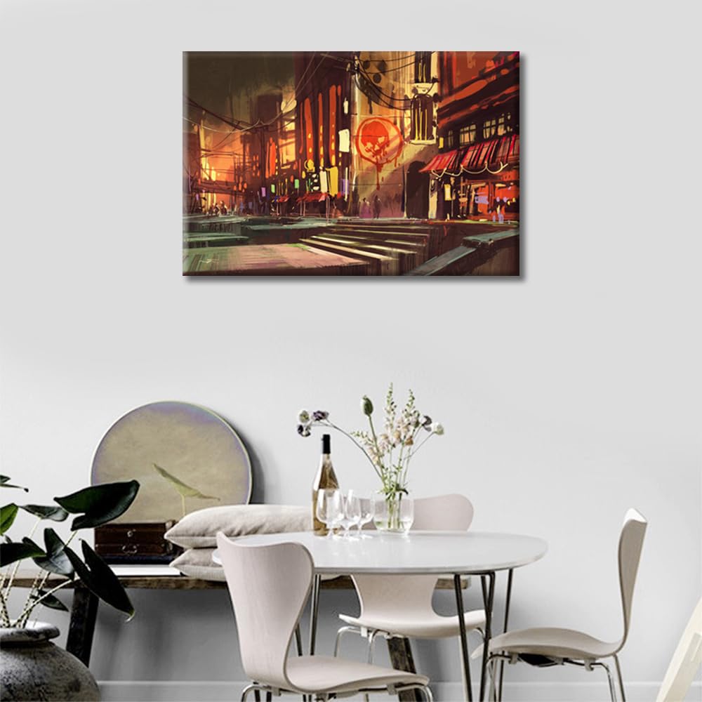 Modern Painting Tokyo Neon Night Pictures Home Decor Gaming Style Gaming Room Decoration Paintings Wall Art for Living Room 1 Pieces Wall Decor Posters and Prints Framed Ready to Hang (16" Wx24 H) - Image 3