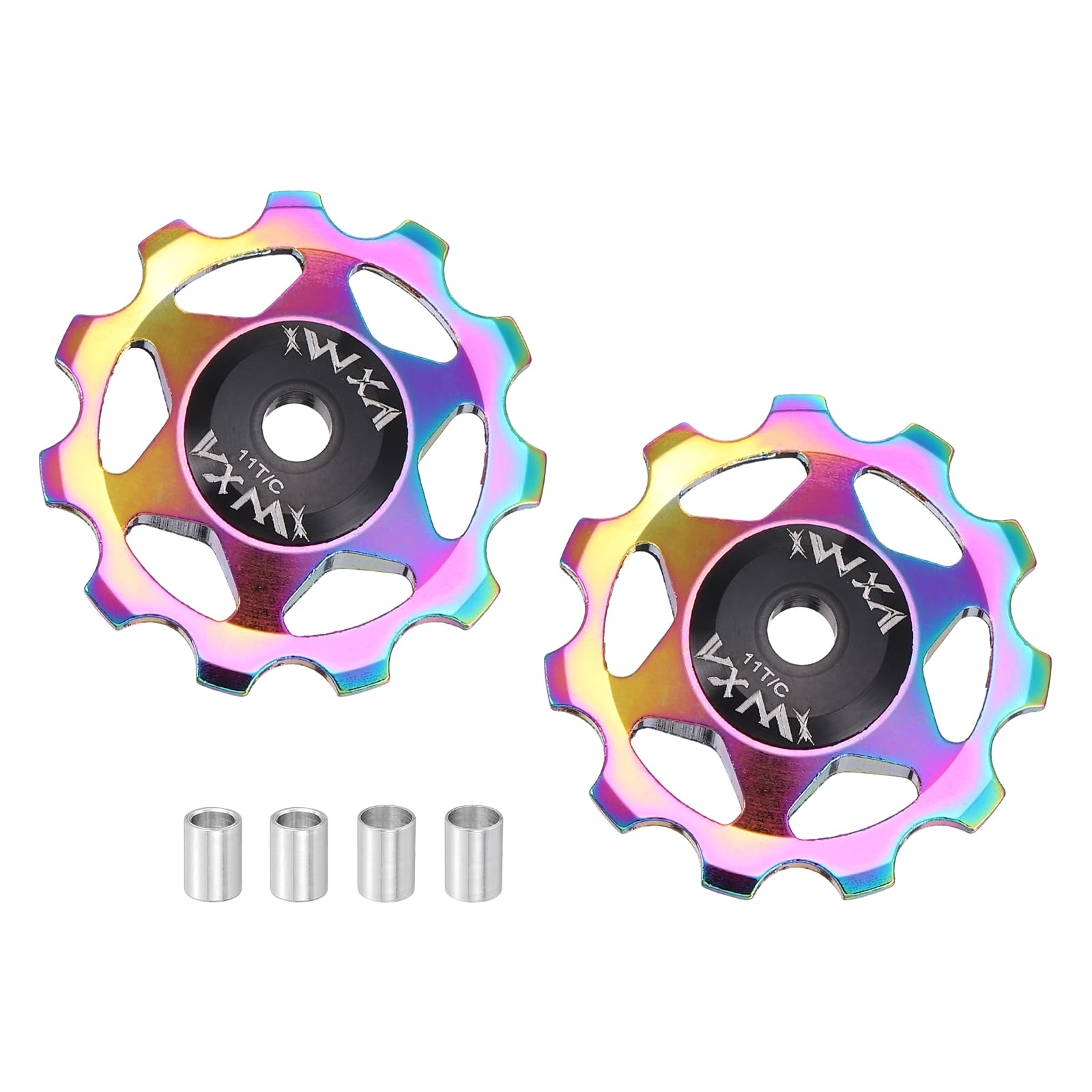 sourcing map 2 Set Bicycle Rear Derailleur Pulley 11T Metal Bearing Wheel Aluminum Alloy Guide Roller Wheels for 8/9/10/11 Speed Transmission System Road Bike Mountain Bike MTB BMX, Colorful