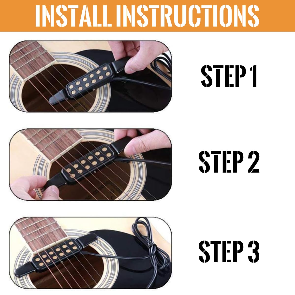 HASTHIP® Guitar Pickup 12 Pole Pieces Design, Clip-On Acoustic to Electric Guitar Accessories with Tone & Volume Control, Plug-and-Play Transducer for Studio & Live Performances, 10Ft Cable - Image 4 thumbnail