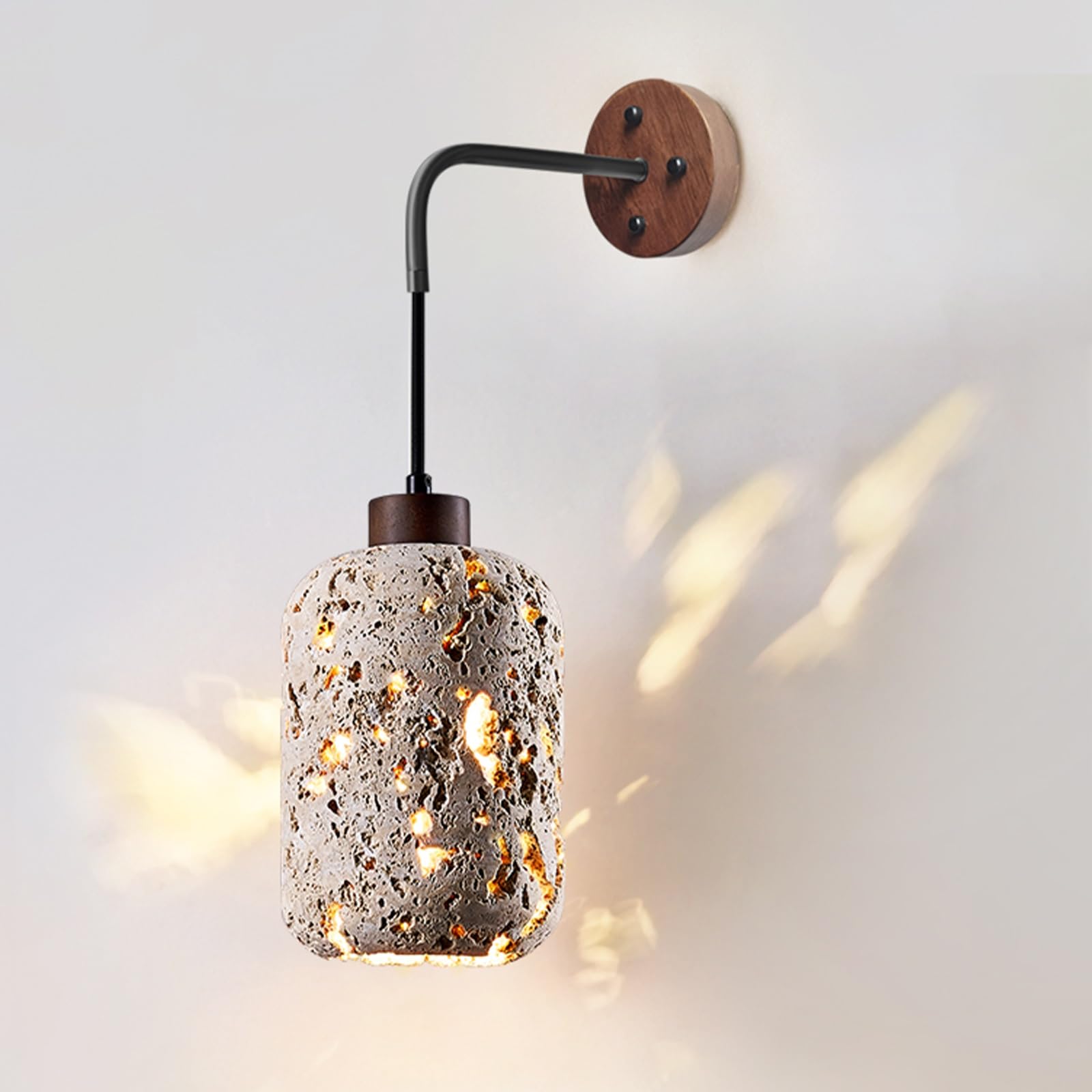 SXWNBIFH Nordic Natural Travertine Wall Sconce, Retro Industrial Yellow Travertine Bedside Wall Lamp, Japanese Wabi Sabi Wall Mounted Light Fixture for Living Room Bedroom Home Hotel Decor