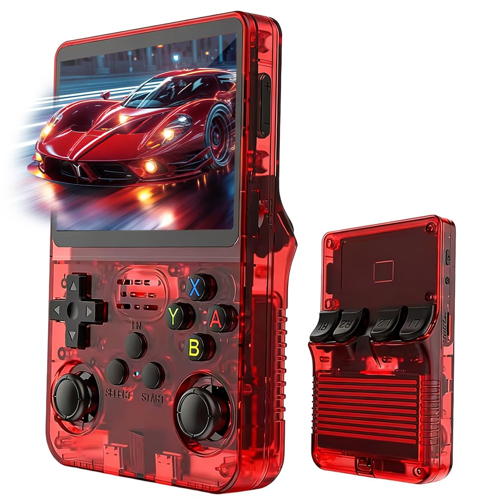 R36s - Console da gioco portatile retrò con display da 3,5 pollici, scheda TF da 64 GB e 15.000 giochi classici, console portatile R36s (rosso)